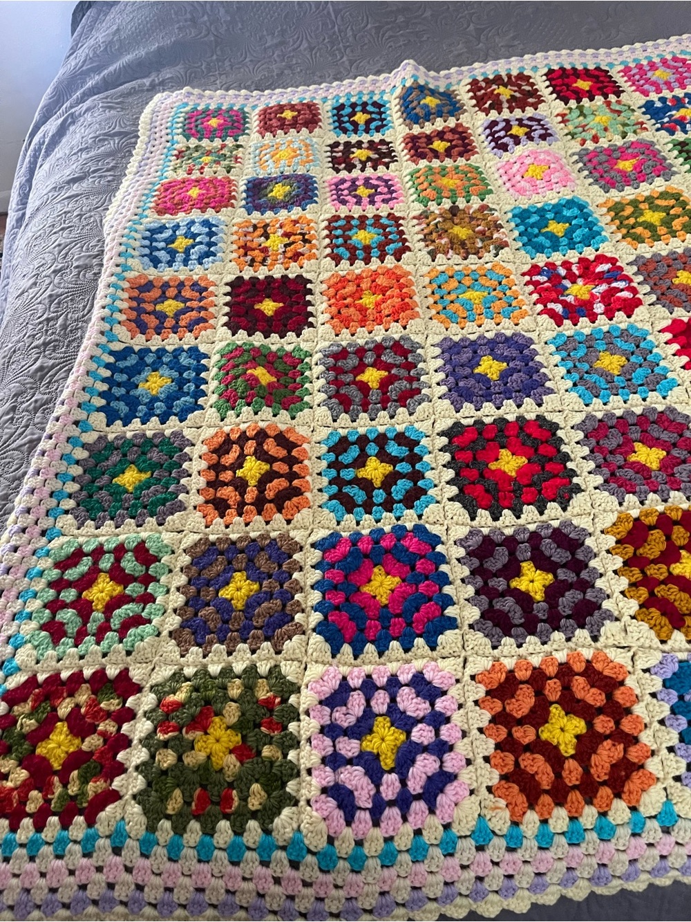Handmade Multicolor Crochet Granny Square Blanket